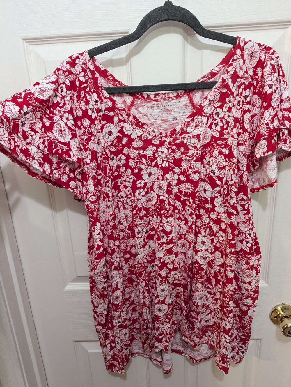Lane Bryant Red Floral V-Neck Tunic